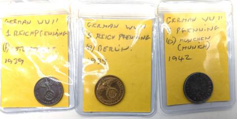 original WW2 German Nazi Third Reich mark coins with SWASTIKA MINT