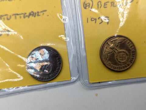original WW2 German Nazi Third Reich mark coins with SWASTIKA MINT