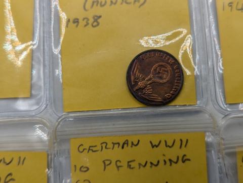 original WW2 German Nazi Third Reich mark coins with SWASTIKA MINT