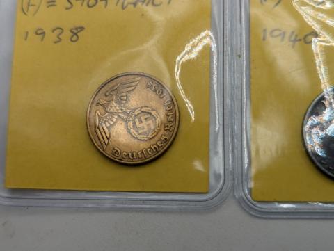 original WW2 German Nazi Third Reich mark coins with SWASTIKA MINT