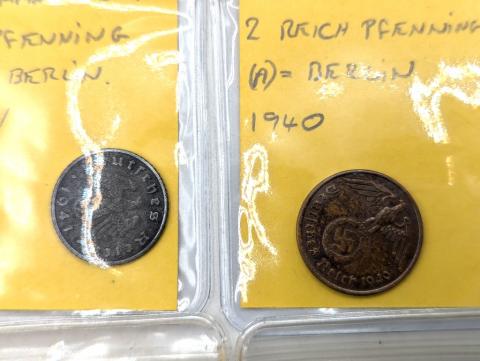 original WW2 German Nazi Third Reich mark coins with SWASTIKA MINT