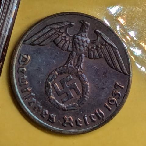 original WW2 German Nazi Third Reich mark coins with SWASTIKA MINT