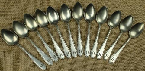 NICE Waffen SS totenkopf skull set of 12 silverware spoons marked in case