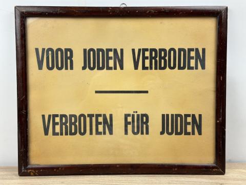 ORIGINAL VOOR JODEN VERBODEN DUTCH ANTISEMITIC SIGN in frame
