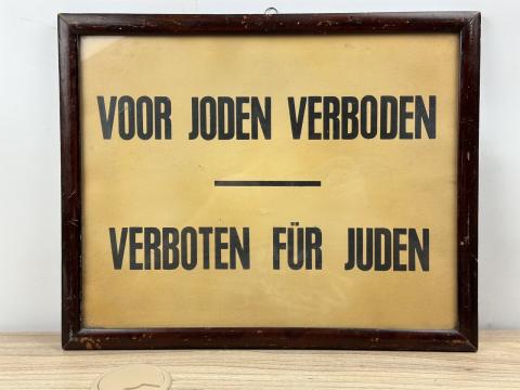 ORIGINAL VOOR JODEN VERBODEN DUTCH ANTISEMITIC SIGN in frame