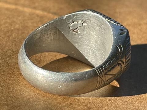 RARE WW2 German Nazi patriotic silver ring Afrika korps swastika flag Italy