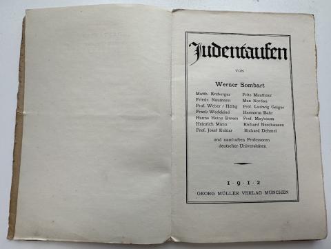 ANTI SEMITIC Jew Jewis in Germany JUDENTAUFEN book Werner Sombart 1912