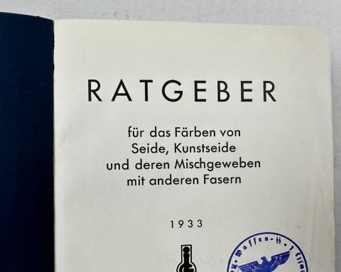 SCARCE kl kz Auschwitz III IG FARBEN chemical book stamped WAFFEN SS Ziklon B maker