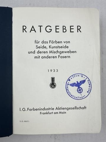 SCARCE kl kz Auschwitz III IG FARBEN chemical book stamped WAFFEN SS Ziklon B maker