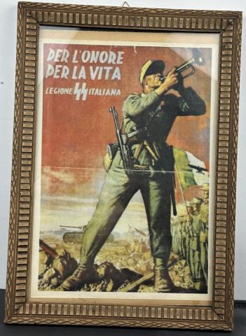 SCARCE Waffen SS Legion italian italy volonteers recruitment poster in frame SCARCE Waffen SS Legion italian italy volonteers recruitment poster in frame