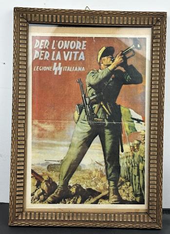 SCARCE Waffen SS Legion italian italy volonteers recruitment poster in frame SCARCE Waffen SS Legion italian italy volonteers recruitment poster in frame