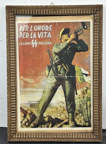 SCARCE Waffen SS Legion italian italy volonteers recruitment poster in frame SCARCE Waffen SS Legion italian italy volonteers recruitment poster in frame