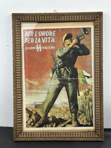 SCARCE Waffen SS Legion italian italy volonteers recruitment poster in frame SCARCE Waffen SS Legion italian italy volonteers recruitment poster in frame