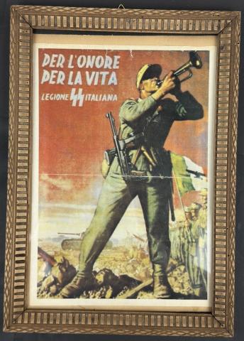 SCARCE Waffen SS Legion italian italy volonteers recruitment poster in frame SCARCE Waffen SS Legion italian italy volonteers recruitment poster in frame