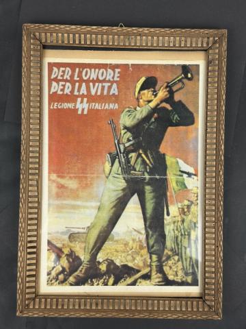 SCARCE Waffen SS Legion italian italy volonteers recruitment poster in frame SCARCE Waffen SS Legion italian italy volonteers recruitment poster in frame