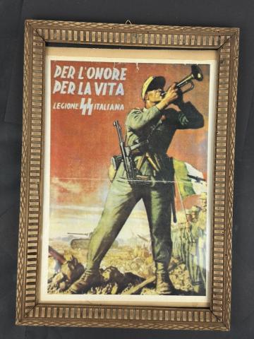 SCARCE Waffen SS Legion italian italy volonteers recruitment poster in frame SCARCE Waffen SS Legion italian italy volonteers recruitment poster in frame