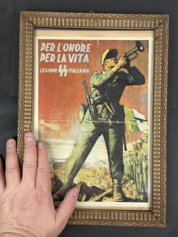 SCARCE Waffen SS Legion italian italy volonteers recruitment poster in frame SCARCE Waffen SS Legion italian italy volonteers recruitment poster in frame