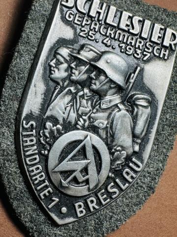 Schlesier Gepackmarsch 1937 SA Standarte Breslau shield badge award
