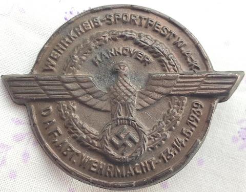 LISTED Third Reich DAF RAD workers HANNOVER SPORTFEST WEHRMACHT 1939 badge RARE