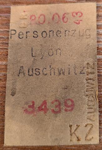 train ticket from LYON to AUSCHWITZ KL KZ concentration camp stamped 1943