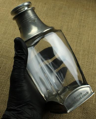 Third Reich early adolf hitler NSDAP 1933 members carafe bottle original silverware pin
