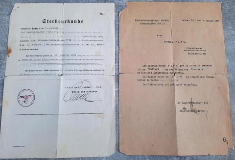 UNIQUE Concentration camp DACHAU death certificate inmate RARE + made hand signed document SS officer letter to announce death Sterbeurkunde