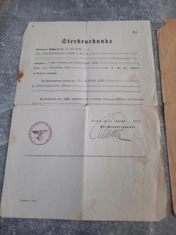 UNIQUE Concentration camp DACHAU death certificate inmate RARE + made hand signed document SS officer letter to announce death Sterbeurkunde