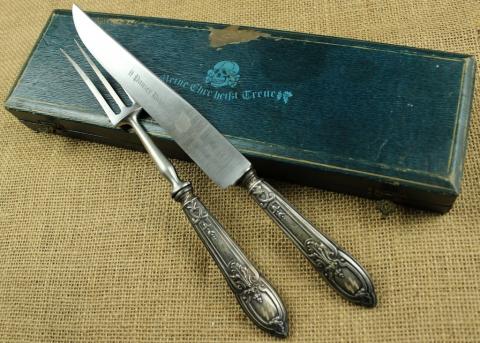 Waffen SS Das Reich Panzer Grenadier Division meat set silverware in case skull totenkopf
