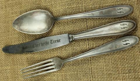 WAFFEN SS cutlery set SS runes case silverware original authentic motto on blade WAFFEN SS cutlery set SS runes case silverware original authentic motto on blade