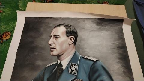 WAFFEN SS Reinhard Heydrich original hand painted painting portrait frame