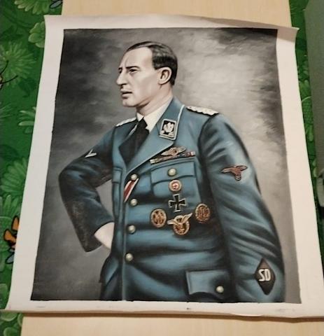 WAFFEN SS Reinhard Heydrich original hand painted painting portrait frame