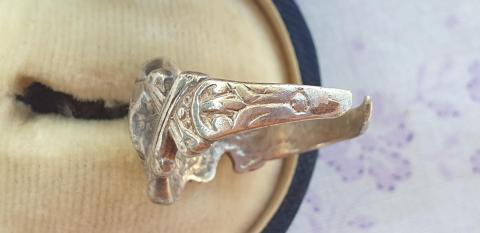 Waffen SS Totenkopf silver ring marked in original jeweler maker case
