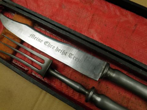 Waffen SS Totenkopf skull cutleries fork knife silverware case authentic original