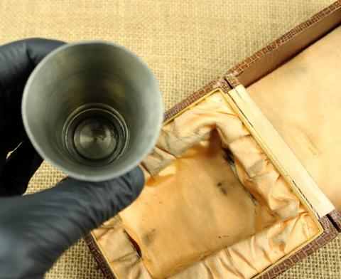 WAFFEN SS TOTENKOPF special officer SS wine cup silverware with SS runes and SS skull on case