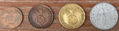 WW2 GERMAN NAZI 1 2 10 50 DEUTSCHE COINS THIRD REICH ORIGINAL PERIOD WAR COIN WW2 GERMAN NAZI 1 2 10 50 DEUTSCHE COINS THIRD REICH ORIGINAL PERIOD WAR COIN