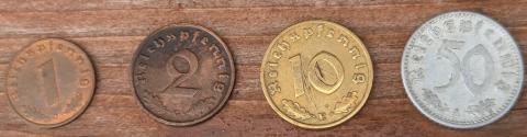 WW2 GERMAN NAZI 1 2 10 50 DEUTSCHE COINS THIRD REICH ORIGINAL PERIOD WAR COIN WW2 GERMAN NAZI 1 2 10 50 DEUTSCHE COINS THIRD REICH ORIGINAL PERIOD WAR COIN