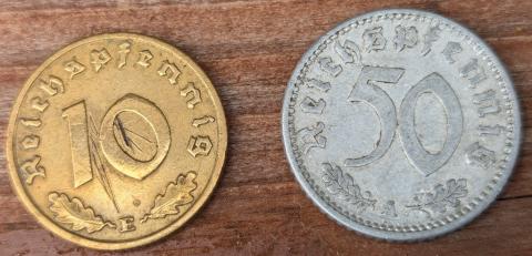 WW2 GERMAN NAZI 1 2 10 50 DEUTSCHE COINS THIRD REICH ORIGINAL PERIOD WAR COIN WW2 GERMAN NAZI 1 2 10 50 DEUTSCHE COINS THIRD REICH ORIGINAL PERIOD WAR COIN