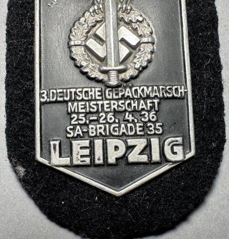 WW2 German Nazi early 1936 SA paramility brown shirts leipzig shield badge