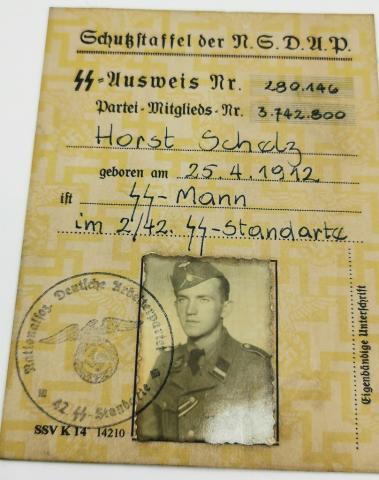WW2 german Nazi early Waffen SS ID ausweis stamped Himmler signature facsimile WW2 german Nazi early Waffen SS ID ausweis stamped Himmler signature facsimile