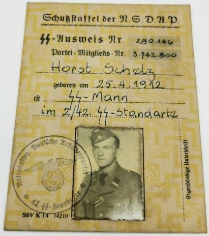 WW2 german Nazi early Waffen SS ID ausweis stamped Himmler signature facsimile WW2 german Nazi early Waffen SS ID ausweis stamped Himmler signature facsimile