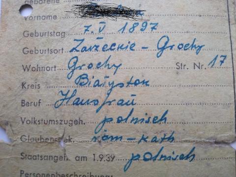 WW2 German Nazi FORCED LABOR GeneralGovernment POLISH woman AUSWEIS ID with Third Reich stamp