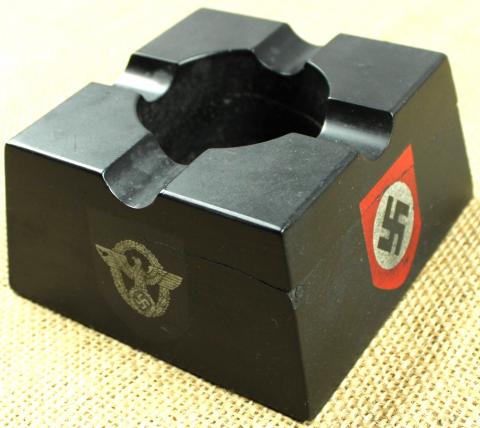 WW2 German Nazi Gestapo police polizei ashtray 4 sides decals swatika marked