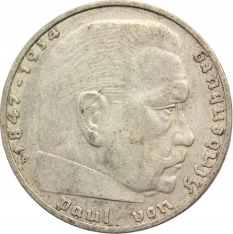 WW2 German Nazi Hindenburg - Adolf Hitler 2 Reichsmark coin swastika large