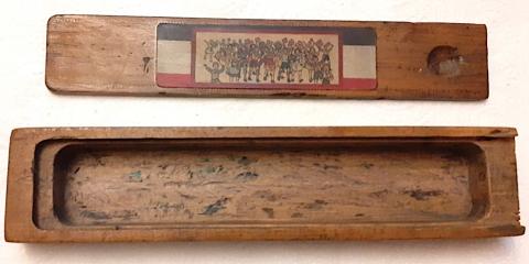 WW2 German Nazi Hitler Youth HJ RARE school wooden pen box with swastikas