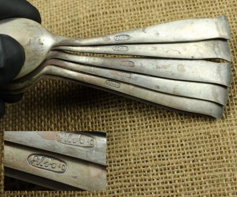 WW2 German Nazi HITLER YOUTH HJ silverware set marked spoons case diamond gold pin
