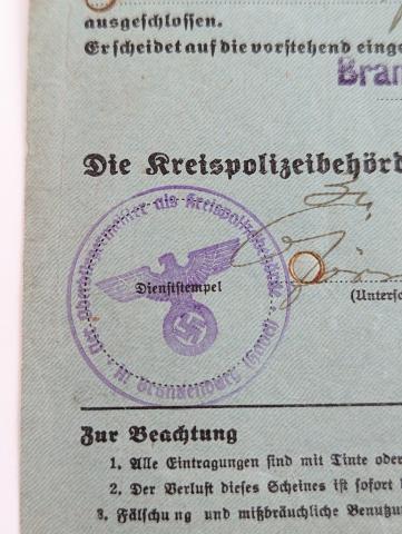 WW2 German Nazi GESTAPO police photo ID Ausweis stamped signed