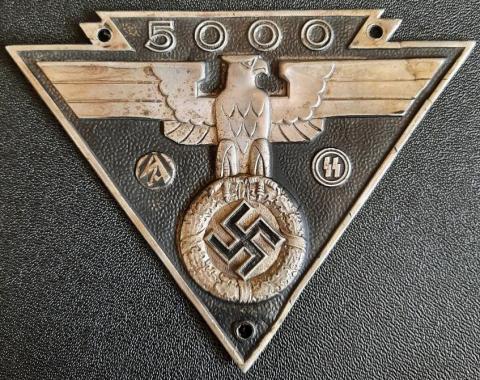 WW2 GERMAN NAZI LARGE SA - WAFFEN SS 5000 MILES RIDE EVENT ALUMINIUM LICENCE PLATE WITH EAGLE AND SWASTIKA