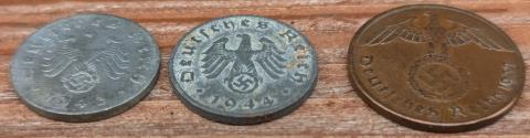 WW2 GERMAN NAZI lot of 3 DEUTSCHE COINS THIRD REICH ORIGINAL PERIOD WAR COIN WW2 GERMAN NAZI lot of 3 DEUTSCHE COINS THIRD REICH ORIGINAL PERIOD WAR COIN