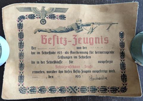WW2 german Nazi machinegun shooting award degree signed thick paper diploma