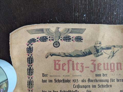 WW2 german Nazi machinegun shooting award degree signed thick paper diploma